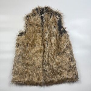 Grace & Lace Faux Fur Vest Women Small Brown Lined Comfort Sleeveless Open Front